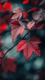 Macro study of crimson maple foliage with cinematic bokeh depth.