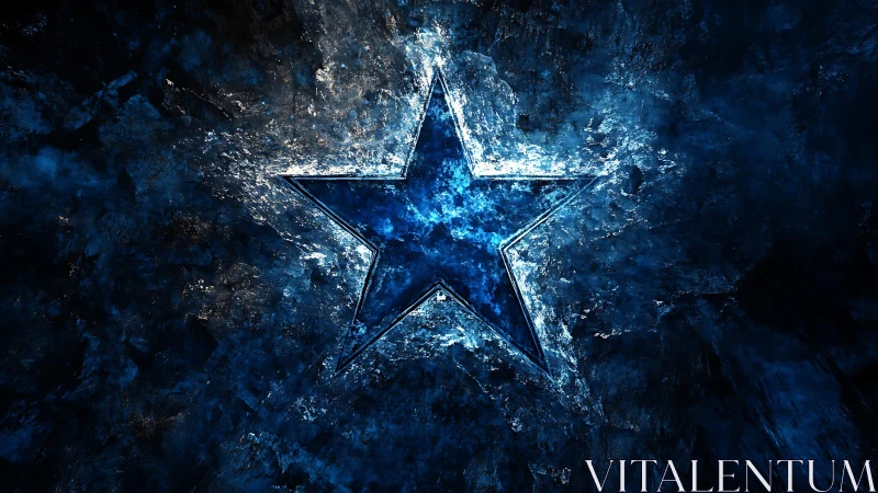 Blue glowing star emblem on dark textured abstract background.