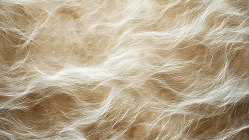 Fine white fibers form dense overlapping strands on beige ground