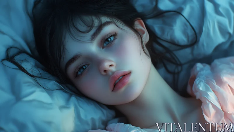 Soft blue hour portrait captures a dreamy, resting gaze