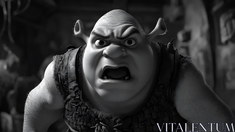 Monochrome ogre close-up with high-contrast cinematic lighting