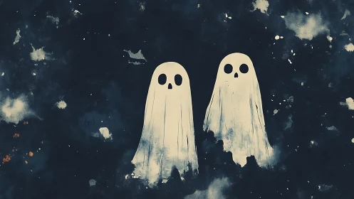 Ghostly trio drifts through a star-splattered midnight sky.