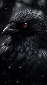 Black raven portrait rendered with high contrast lighting
