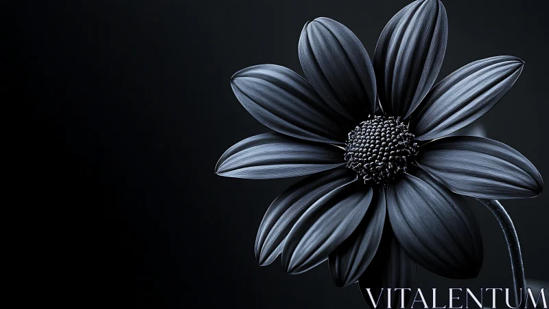 Black Daisy-like Flower Against Dark Background.