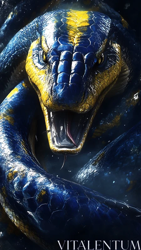 Coiled thunder serpent in electric blue and gold fury.