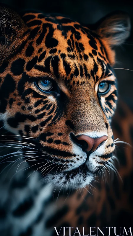Leopard with Striking Blue Eyes Close Portrait.