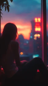 Soft city sunset wraps a quiet silhouette in neon warmth