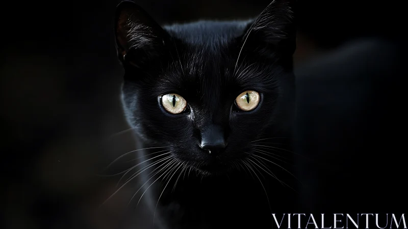 Obsidian Feline Pierces Through Darkness With Luminous Golden Eyes