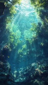 Sunken forest cathedral sings beneath rippling turquoise light