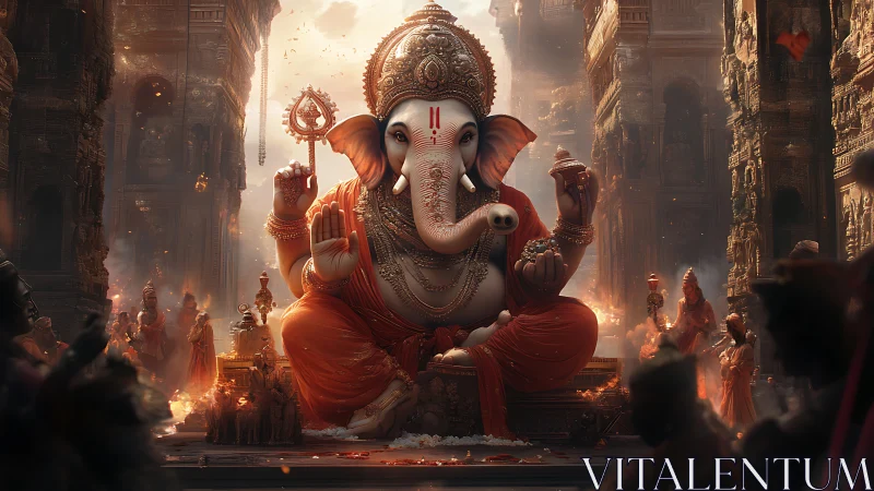 Ganesha thrones in molten light while prayers rise like sparks