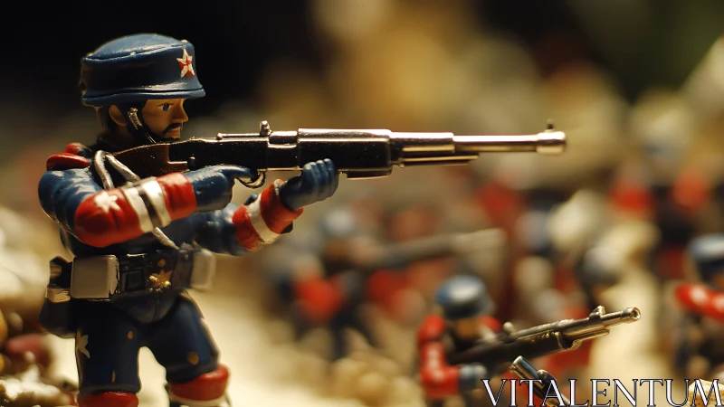 Vintage Lead Soldier in Union Uniform Aiming Rifle Across Diorama.