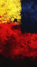 Bold red, yellow, and blue textures tell an abstract story