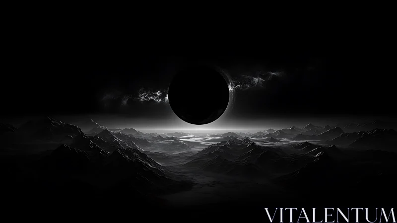 Monochrome exoplanet eclipse above high-contrast volumetric ridges