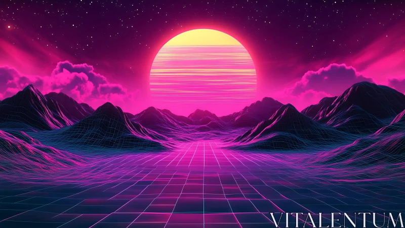 Neon horizon dreams over vaporwave wireframe valleys.