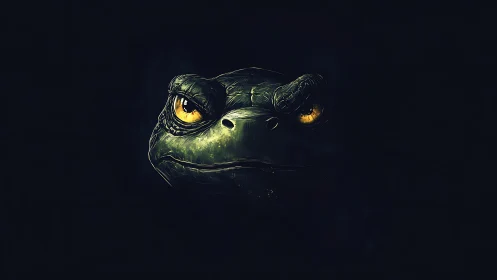 Nocturnal frog portrait in dramatic chiaroscuro digital art.