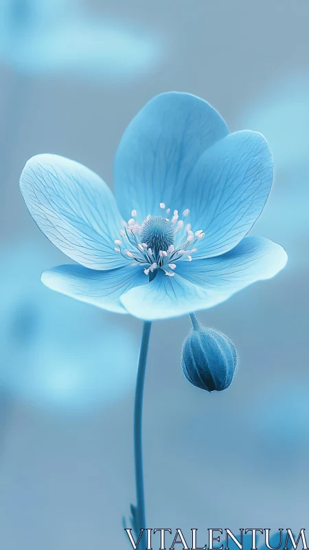 Gentle blue blossom opens softly against a dreamy background