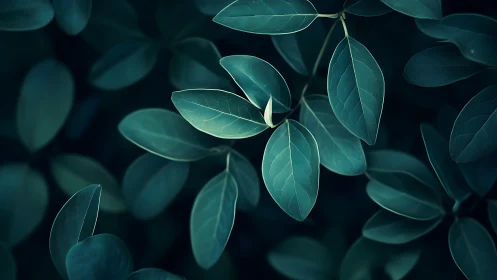 Moonlit teal leaves drifting over a whispering forest hush.