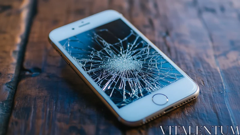Shattered smartphone blooms into a web of glittering cracks