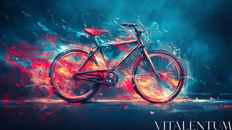 Bicycle rendered with dynamic particle effects and color gradients