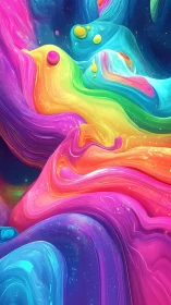 Cosmic rainbow rivers swirl through neon dream galaxies.