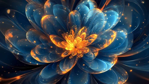 Fractal-rendered luminous flower form is displayed centrally