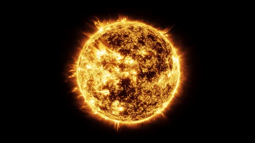 Solar plasma sphere with dynamic coronal flare structures.