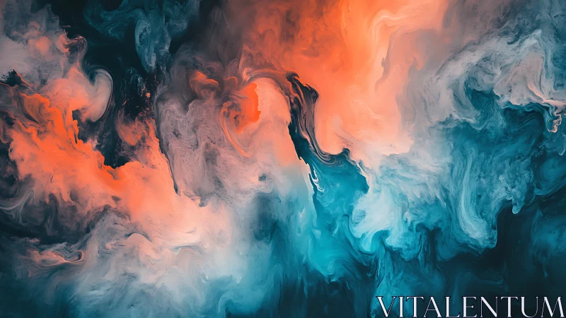 Bilateral teal and coral fluid clouds form a dynamic vortex