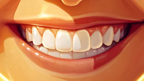 Radiant close-up smile glows with warm, stylized light.