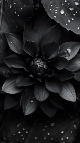 Lotus Flower in Black and White with Dew Droplets