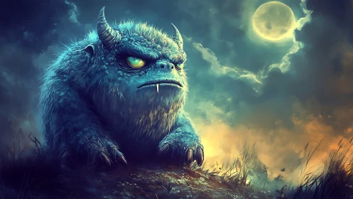 Moody moonlit marsh monster sulks beneath a restless sky