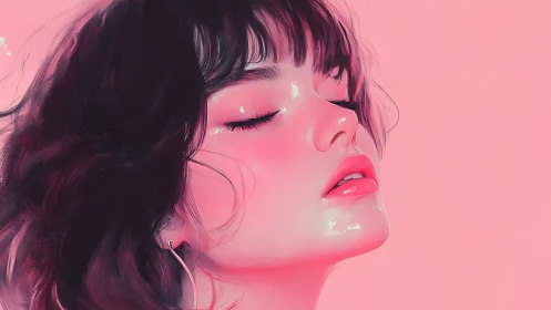 Pink monochrome digital portrait with glossy highlights.