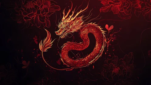 Incandescent serpentine dragon in radial floral combustion field.