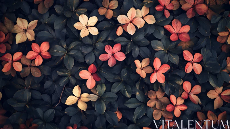 Dense floral composition with five-petaled blooms in autumn gradients