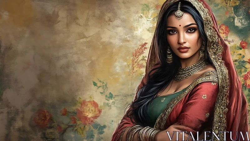 Elegant Indian Woman in Traditional Attire, Digital Art Portrait.