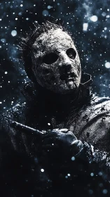 Snowstorm whispers around the cracked mask of midnight dread