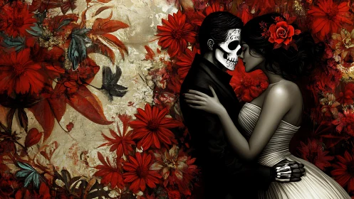 Skull-Kissed Waltz: Love's Darkly Crimson Dance.