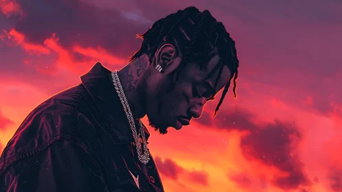 Reflective silhouette against a glowing sunset sky.