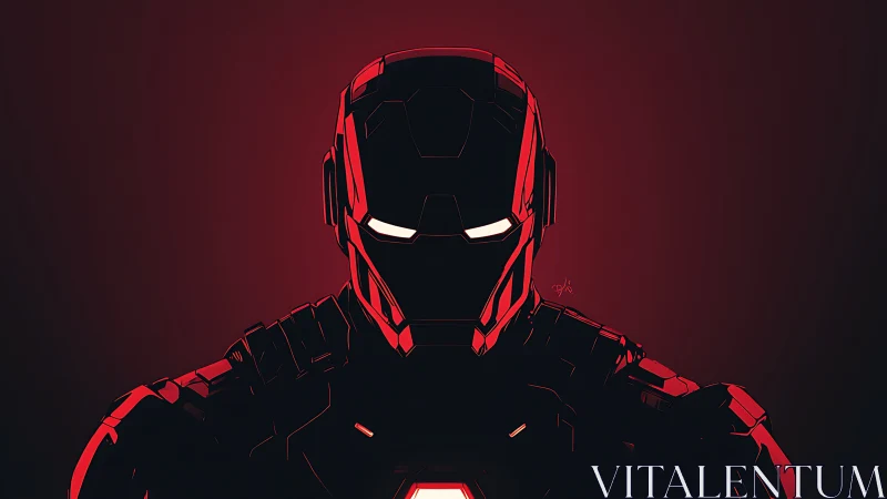 Armored hero silhouette in red minimalist digital art.