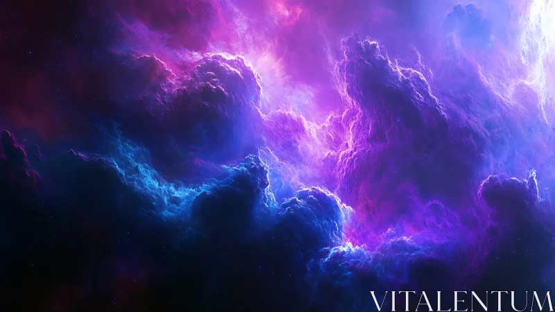 Vivid purple and blue cosmic nebula cloudscape in space.