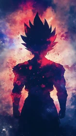Silhouetted spiky‑haired figure stands before nebular backdrop