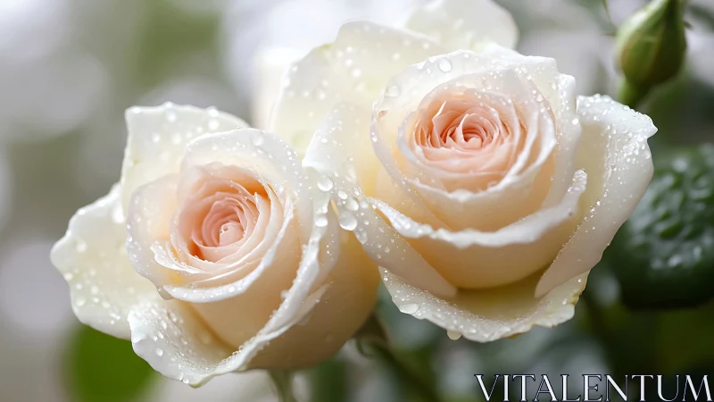 Peaceful Roses Glistening with Morning Dewdrops.