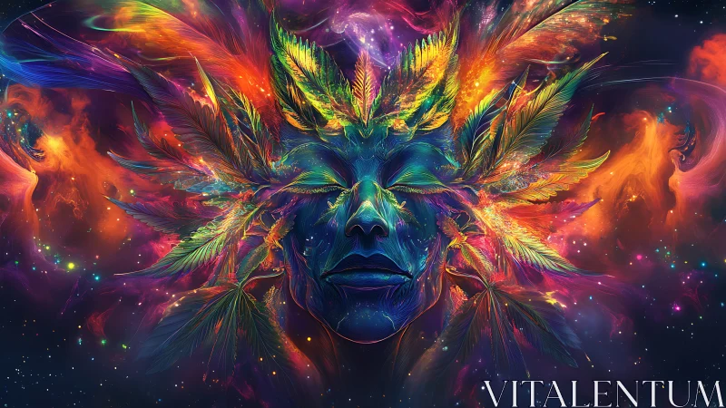 Celestial dreamer crowned in radiant cosmic feathers.