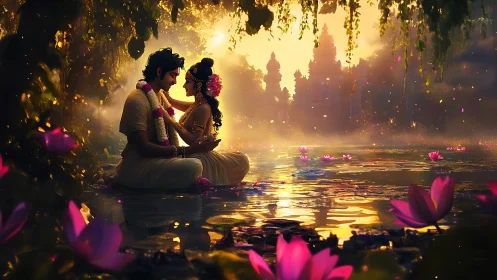 Romantic Temple Reunion in Mystical Golden Light.