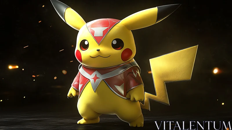 Armored yellow creature in red suit on dark glowing stage.