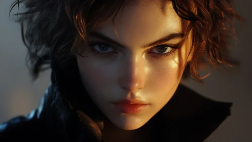 Hyperreal portrait of intense woman in cinematic rim light