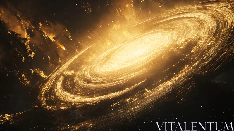 Spiral galactic disk renders with luminous concentric bands