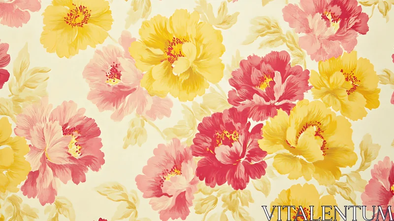 Polychromatic Floral Composition with Layered Bloom Motifs