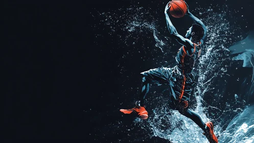 Basketball player explodes toward hoop through liquid energy