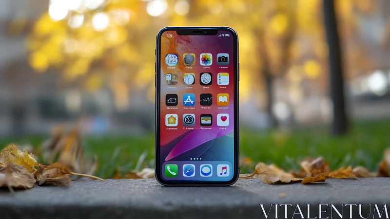 iPhone home screen interface displayed in natural outdoor environment.