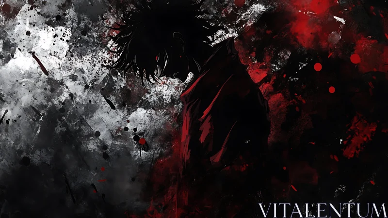Silhouetted anime figure emerges from chaotic red-black void
